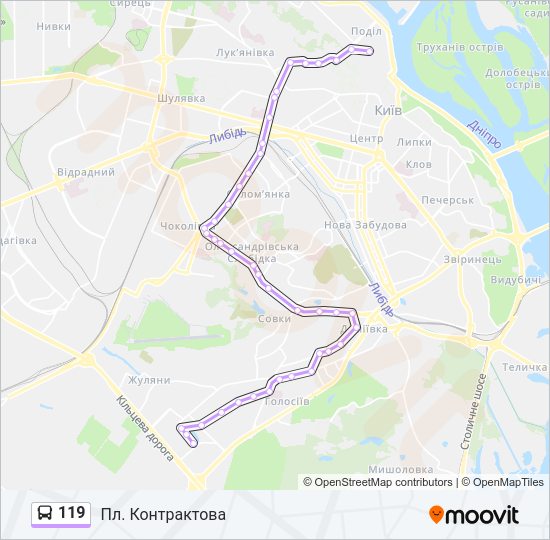 119 автобус Карта лінії