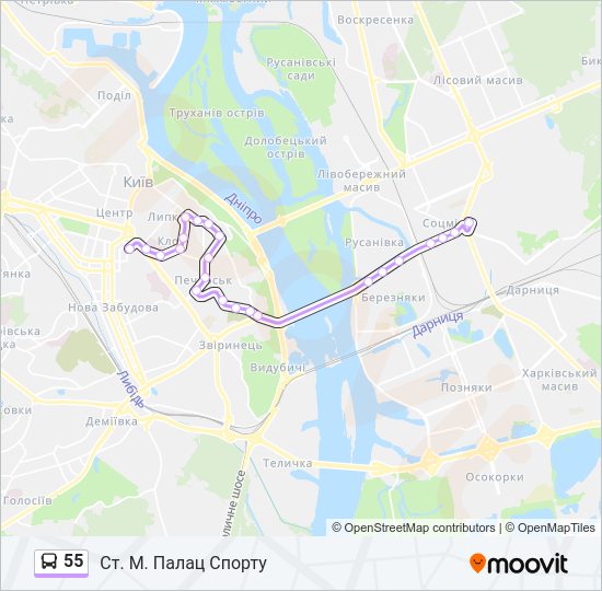 55 автобус Карта лінії