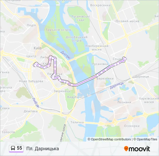 55 автобус Карта лінії