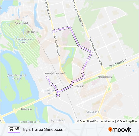 Автобус 65: карта маршрута