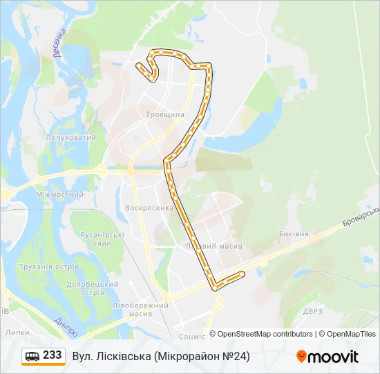 233 shuttle Карта лінії
