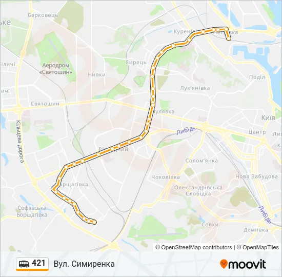 421 shuttle Карта лінії