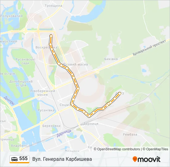 Маршрутка 555: карта маршрута