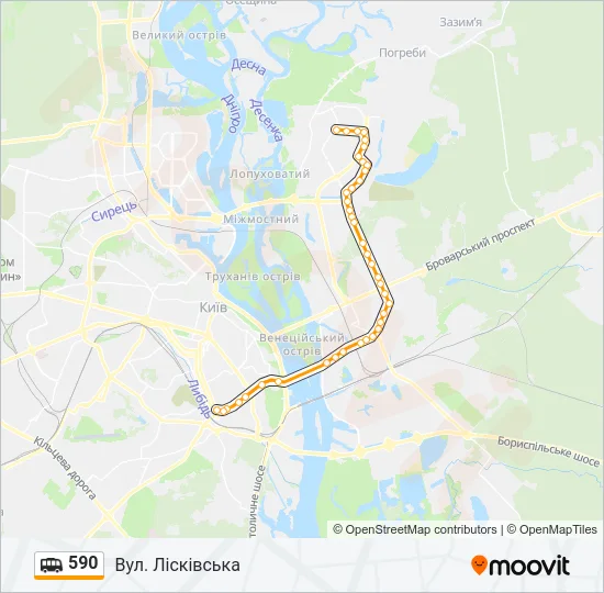 Маршрутка 590: карта маршрута