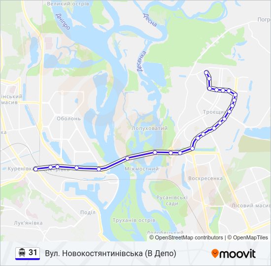 31 Тролейбус Карта лінії