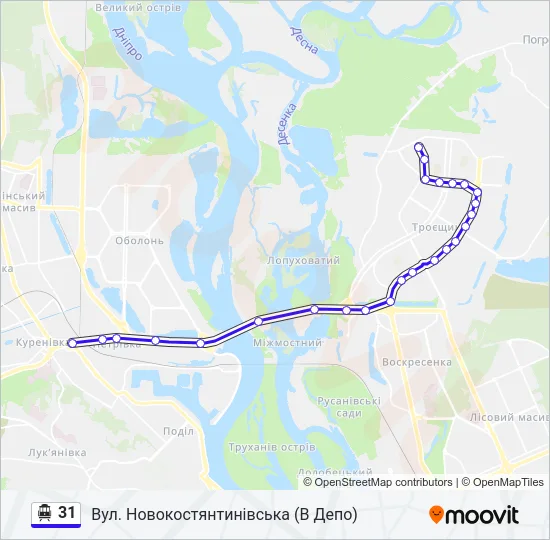 31 Тролейбус Карта лінії