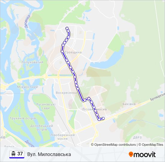 37 тролейбус Карта лінії