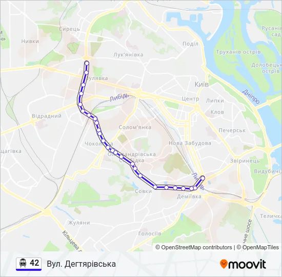 42 Тролейбус Карта лінії