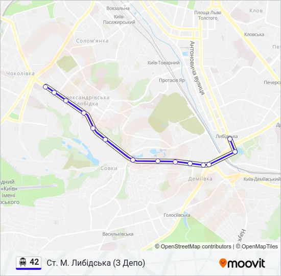 42 Тролейбус Карта лінії