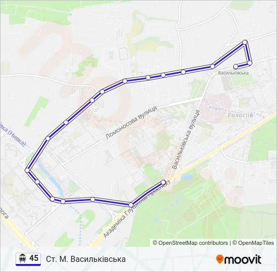 45 Тролейбус Карта лінії