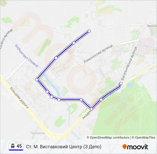 45 Тролейбус Карта лінії