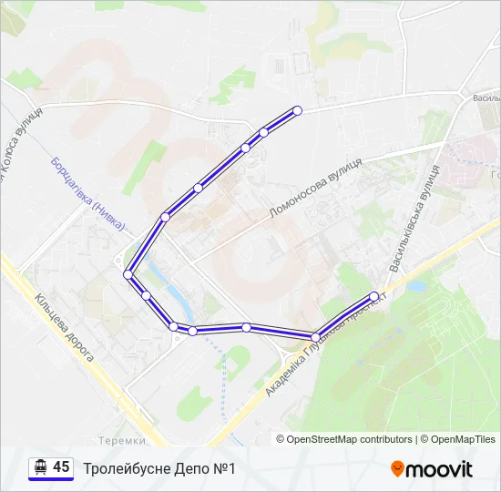 Троллейбус 45: карта маршрута