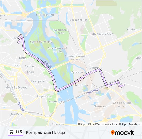 115 автобус Карта лінії