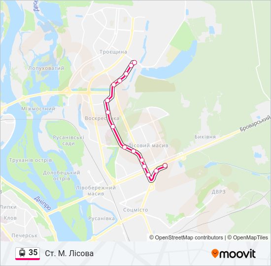 35 трамвай Карта лінії