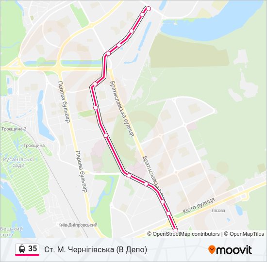 35 трамвай Карта лінії