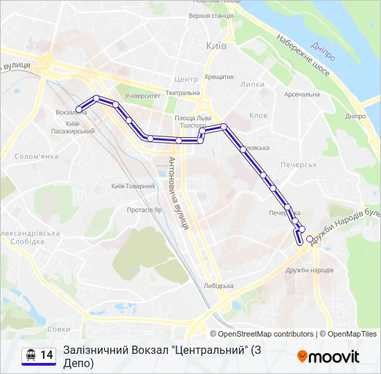 14 Тролейбус Карта лінії