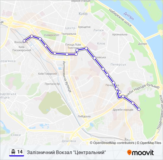 14 trolleybus Line Map