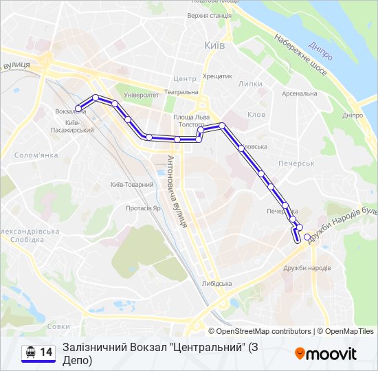 14 тролейбус Карта лінії