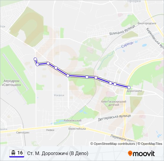 16 Тролейбус Карта лінії