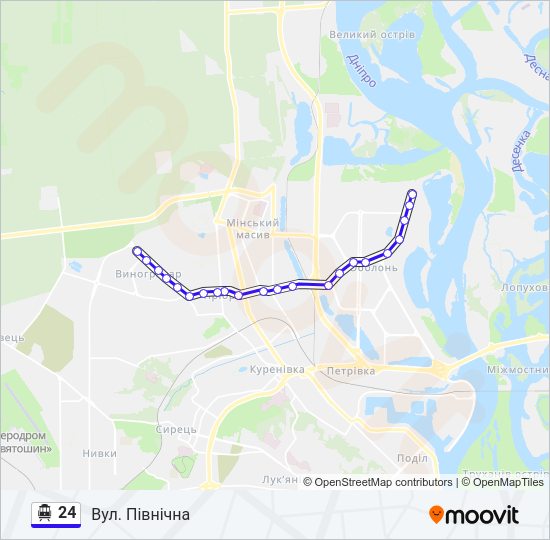 24 Тролейбус Карта лінії
