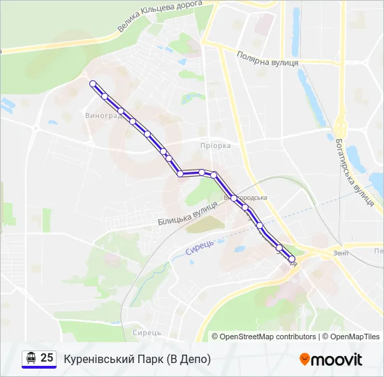 25 Тролейбус Карта лінії