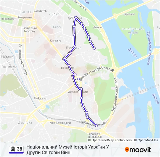 38 Trolleybus Line Map