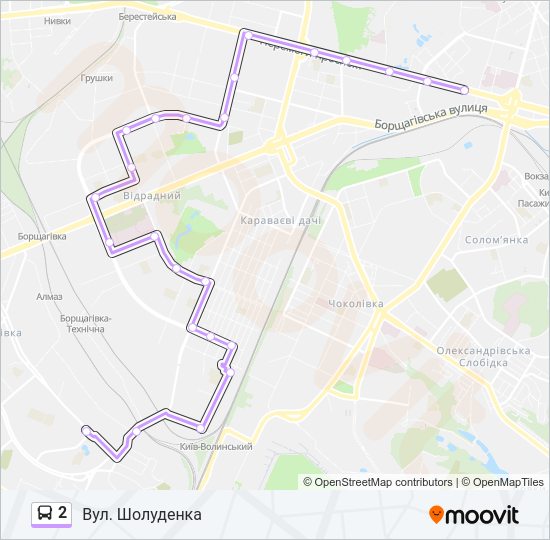 2 автобус Карта лінії