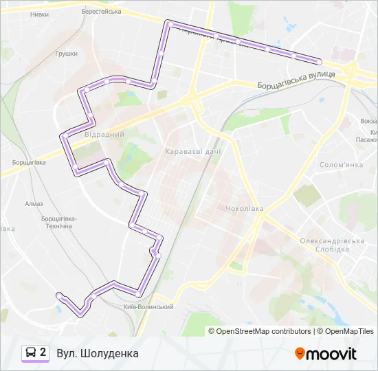 2 автобус Карта лінії