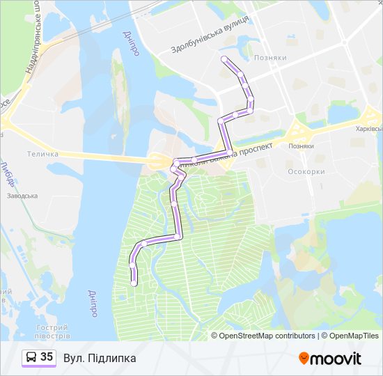 35 автобус Карта лінії