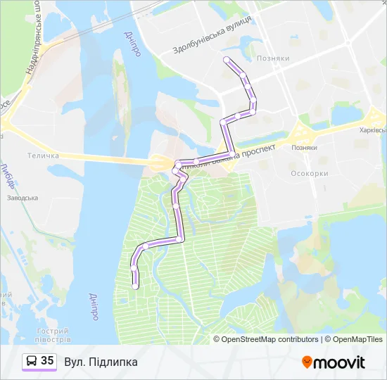 Автобус 35: карта маршрута