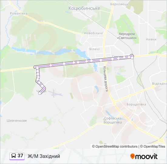 37 автобус Карта лінії