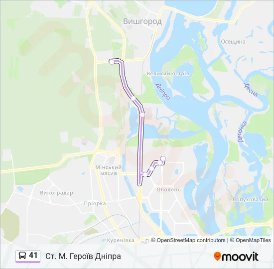 41 автобус Карта лінії