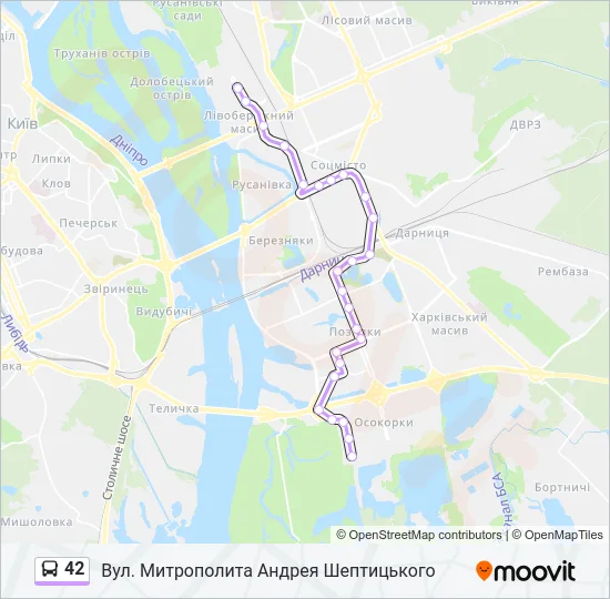 42 автобус Карта лінії