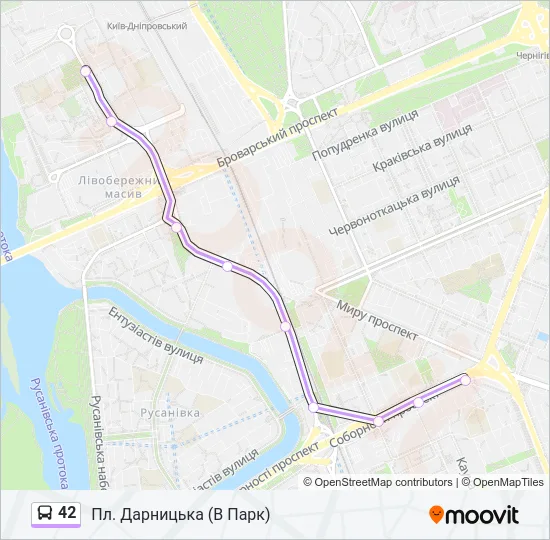 42 автобус Карта лінії