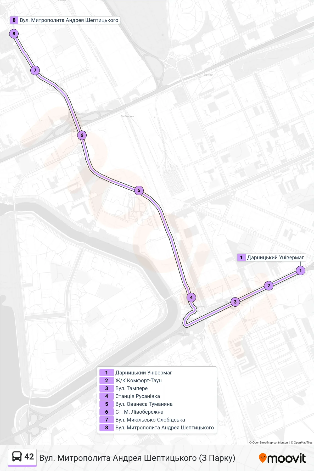 42 bus Line (Metropolitan Andrey Sheptytsky St (From Park)) route and stops on a map