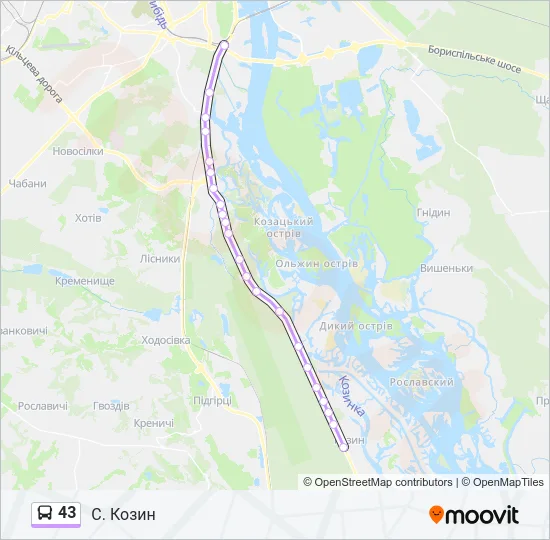 Автобус 43: карта маршрута