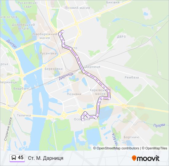 45 автобус Карта лінії