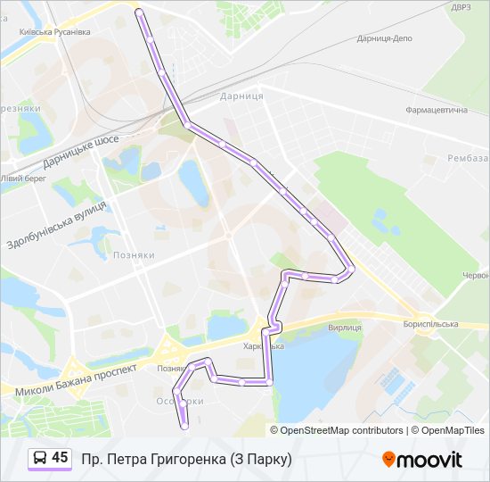 45 автобус Карта лінії