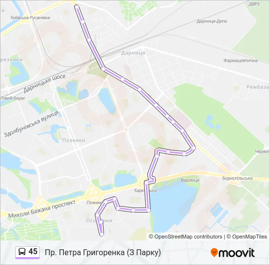 Автобус 45: карта маршрута
