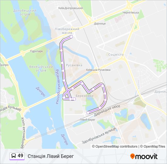 49 автобус Карта лінії