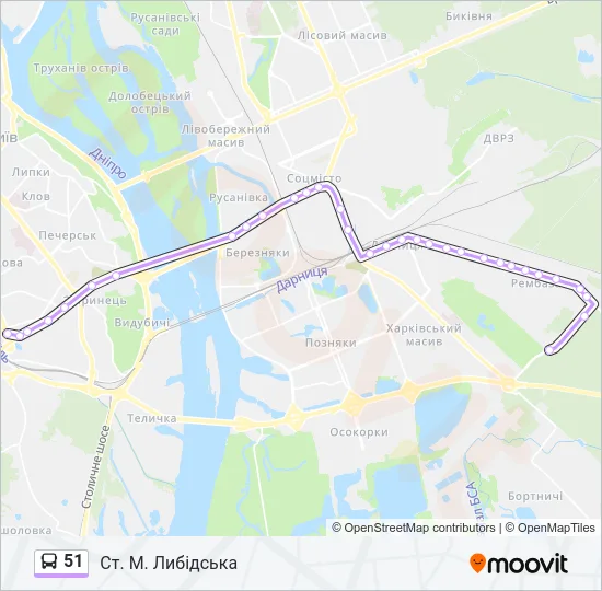 51 автобус Карта лінії