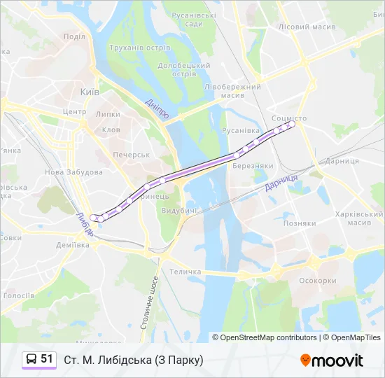 51 автобус Карта лінії