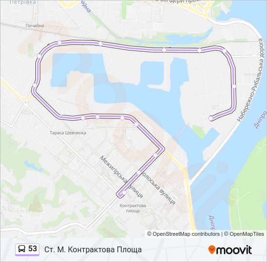 53 автобус Карта лінії