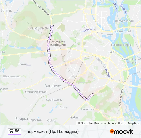 Автобус 56: карта маршрута