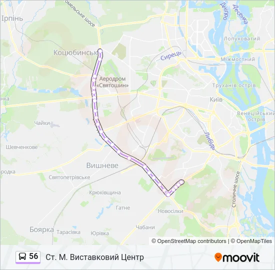56 автобус Карта лінії