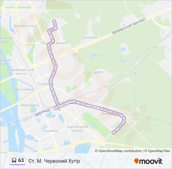 63 автобус Карта лінії