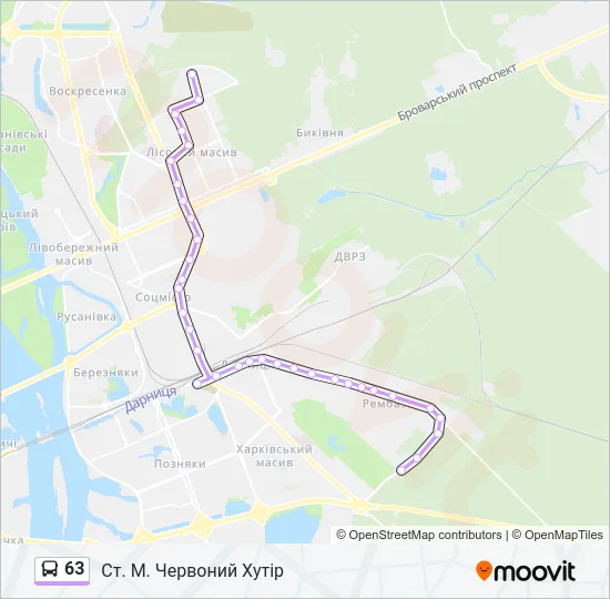63 автобус Карта лінії
