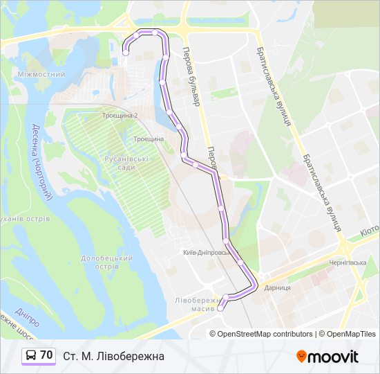 Автобус 70: карта маршрута