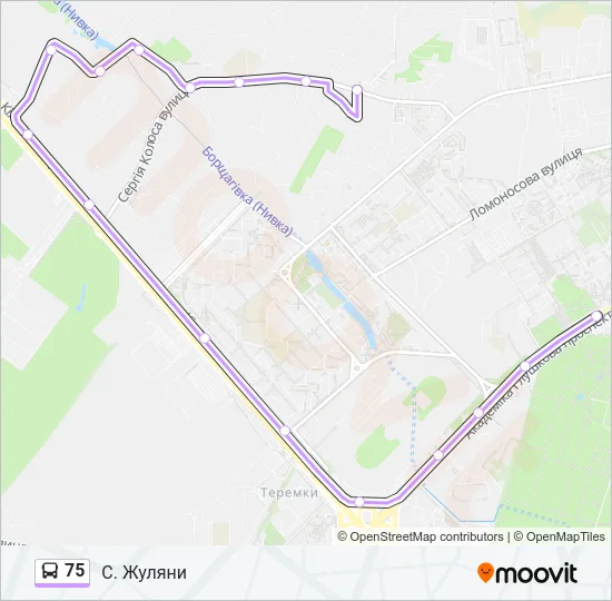 Автобус 75: карта маршрута