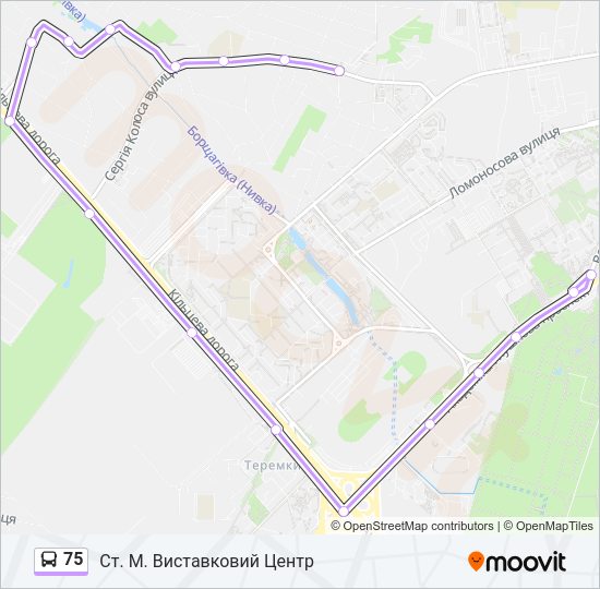 75 автобус Карта лінії